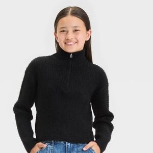 Girls' Ribbed Cozy Quarter Zip Sweater - art class - Black M (7/8)